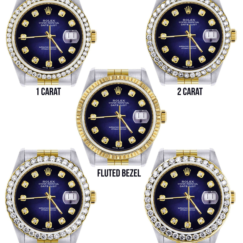 Diamond Gold Rolex Watch For Men 16233 | 36Mm | Blue Dial | Jubilee Band