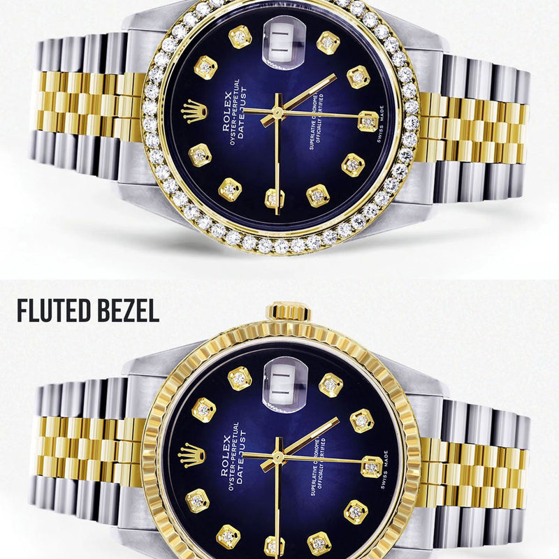 Womens Diamond Gold Rolex Datejust Watch 16233 | 36Mm | Blue Dial | Jubilee Band