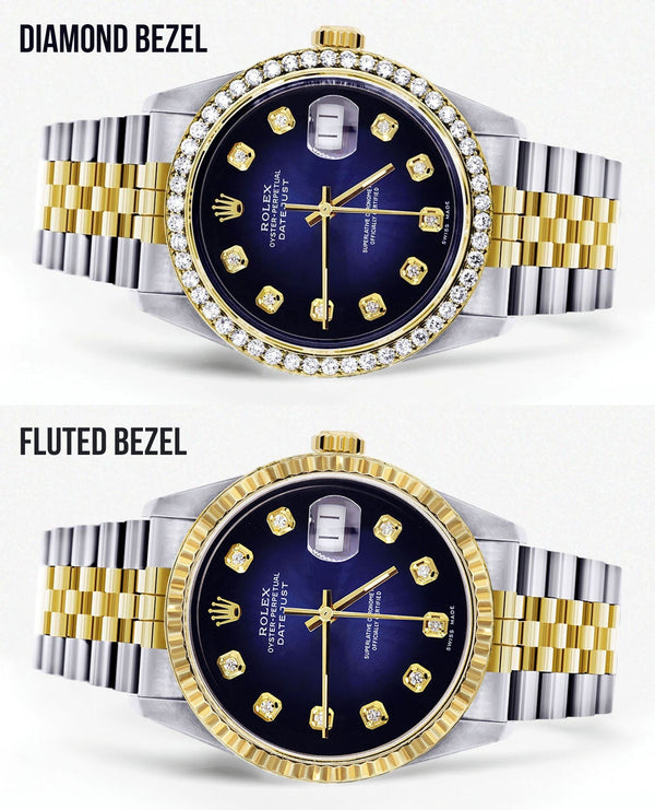 Womens Diamond Gold Rolex Datejust Watch 16233 | 36Mm | Blue Dial | Jubilee Band
