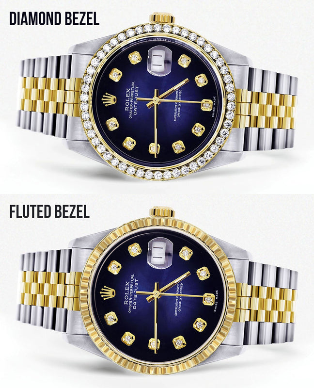 Womens Diamond Gold Rolex Datejust Watch 16233 | 36Mm | Blue Dial | Jubilee Band