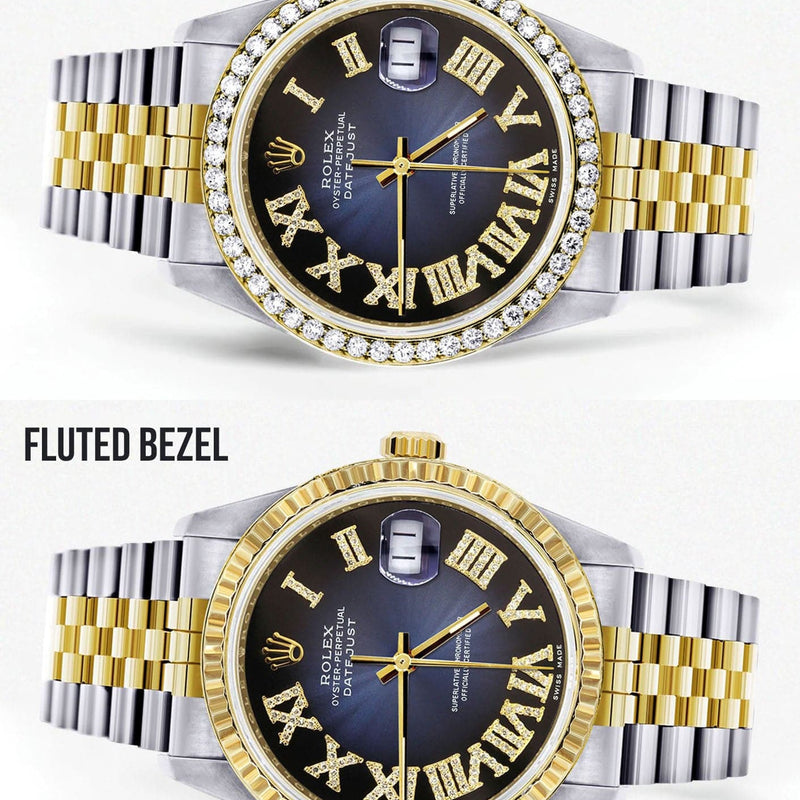 Gold & Steel Rolex Datejust Watch 16233 for Men  | 36Mm | Blue Black Roman Dial | Jubilee Band
