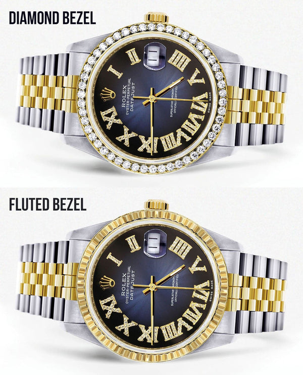 Gold & Steel Rolex Datejust Watch 16233 for Men  | 36Mm | Blue Black Roman Dial | Jubilee Band