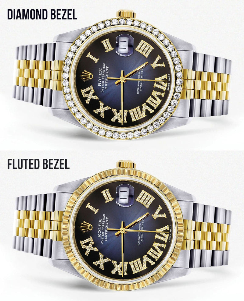 Gold & Steel Rolex Datejust Watch 16233 for Men  | 36Mm | Blue Black Roman Dial | Jubilee Band