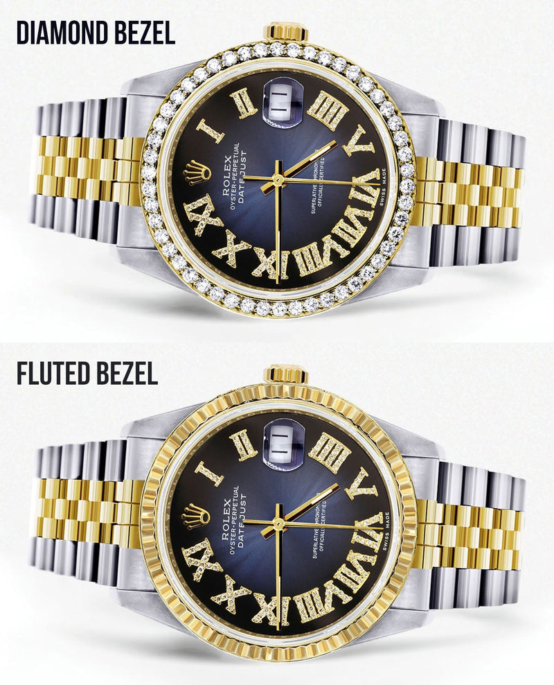 Womens Rolex Datejust Watch 16233 | 36Mm | Blue Black Roman Dial | Jubilee Band