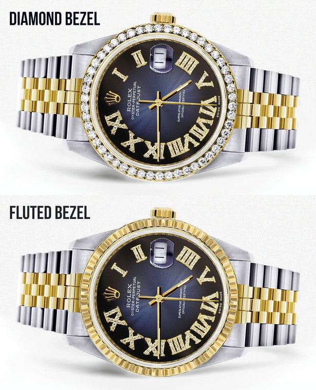 Gold & Steel Rolex Datejust Watch 16233 for Men  | 36Mm | Blue Black Roman Dial | Jubilee Band