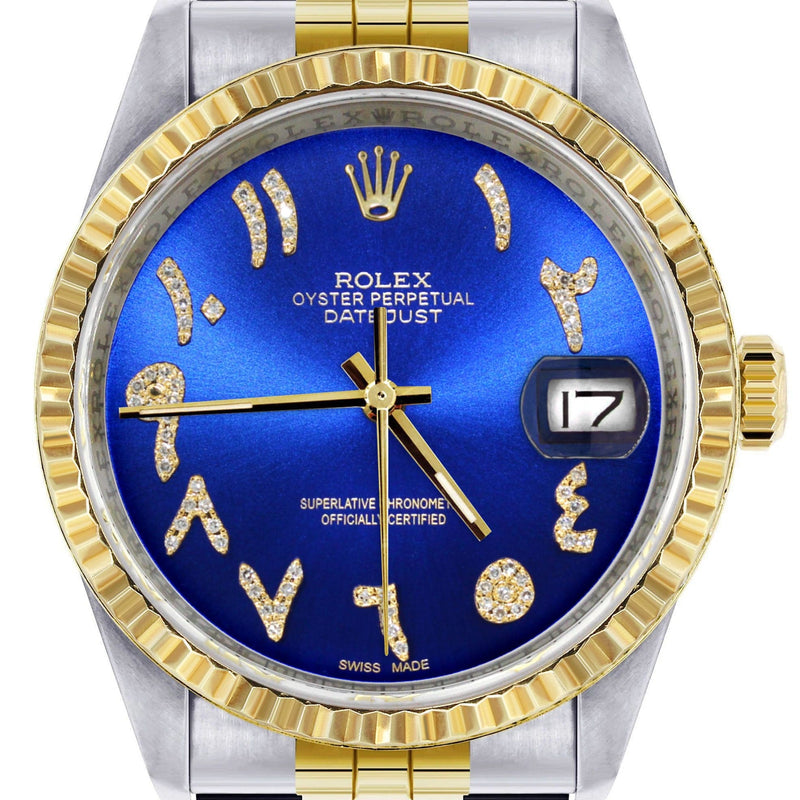 Mens Rolex Datejust Watch 16233 Two Tone | Fluted Bezel | 36Mm | Blue Arabic Dial | Jubilee Band