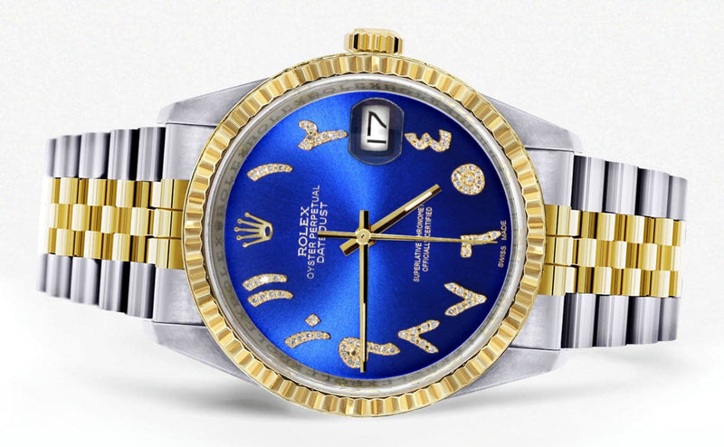 Mens Rolex Datejust Watch 16233 Two Tone | Fluted Bezel | 36Mm | Blue Arabic Dial | Jubilee Band