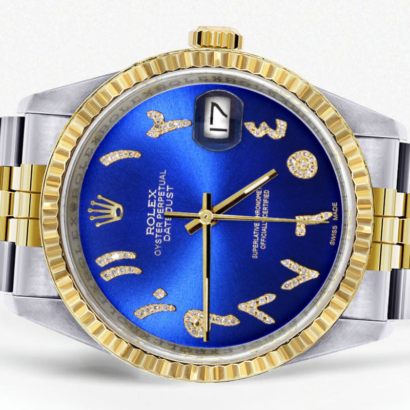 Womens Rolex Datejust Watch 16233 Two Tone | 36Mm | Blue Arabic Dial | Fluted Bezel | Jubilee Band