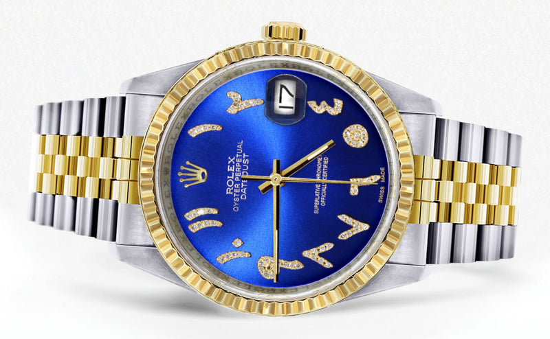 Womens Rolex Datejust Watch 16233 Two Tone | 36Mm | Blue Arabic Dial | Fluted Bezel | Jubilee Band