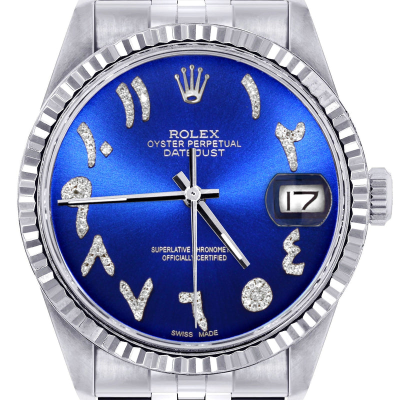 Womens Rolex Datejust Watch 16200 | Fluted Bezel | 36Mm | Blue Arabic Dial | Fluted Bezel | Jubilee Band