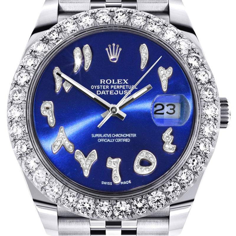 Rolex Datejust 41 Watch | 41 MM | Custom Blue Arabic Diamond Dial | Jubilee Band