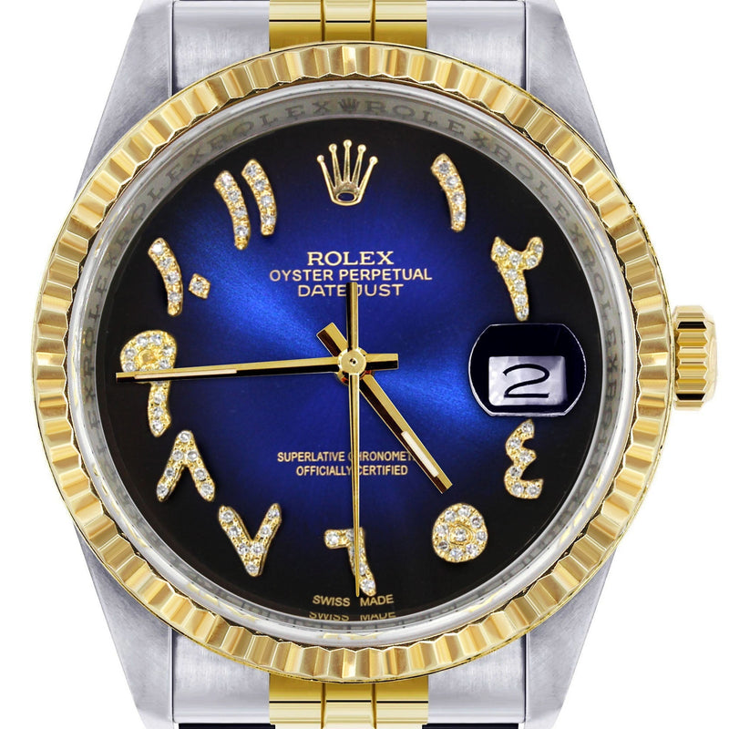 Womens Rolex Datejust Watch 16233 Two Tone | 36Mm | Blue Black Arabic Dial | Fluted Bezel | Jubilee Band