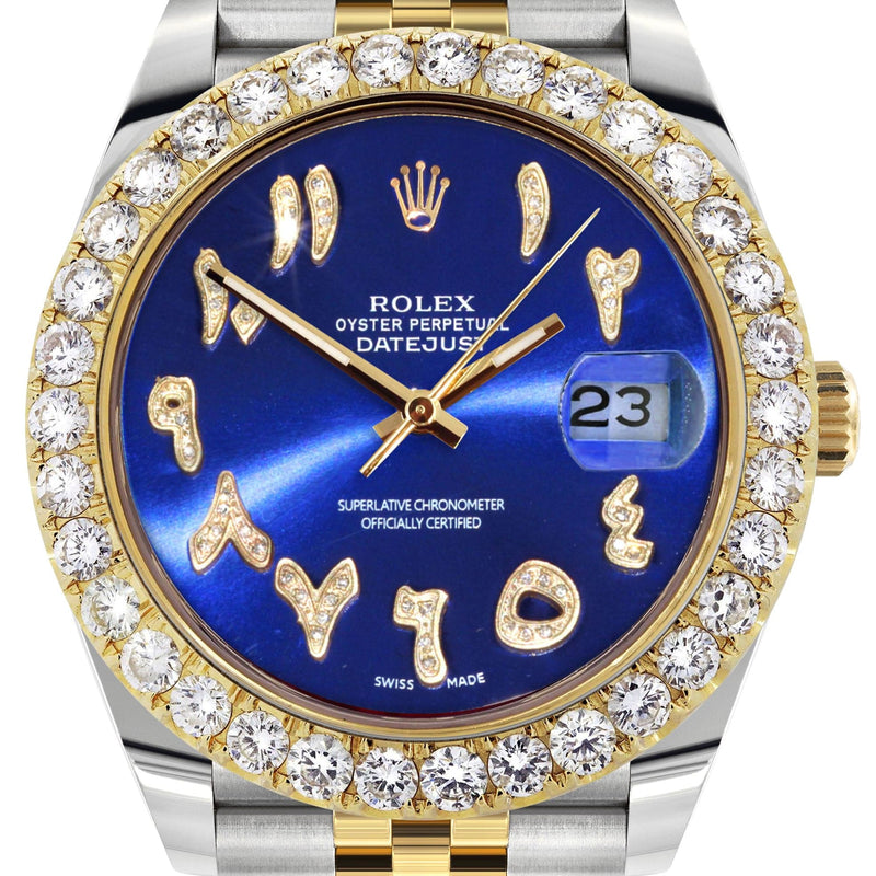 Rolex Datejust 41 Watch | 41 MM | 18K Yellow Gold & Stainless Steel | Custom Blue Arabic Dial | Jubilee Band
