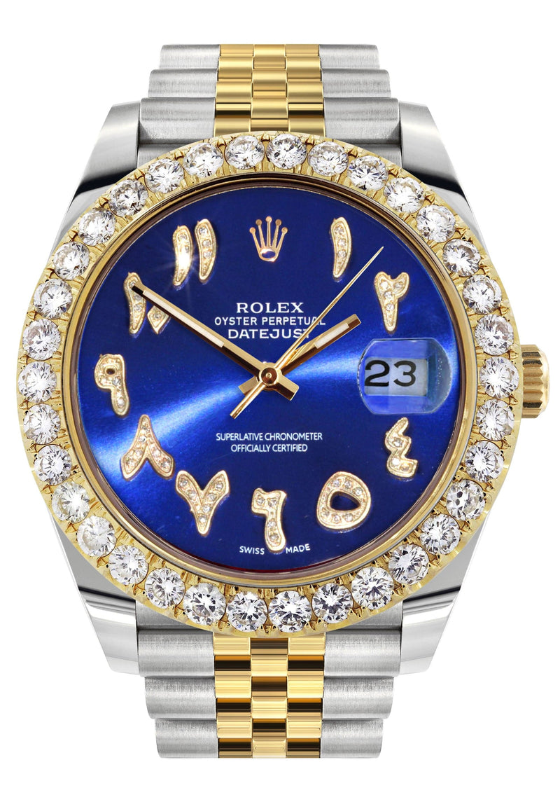 Rolex Datejust 41 Watch | 41 MM | 18K Yellow Gold & Stainless Steel | Custom Blue Arabic Dial | Jubilee Band