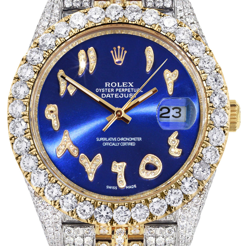 Womens Diamond Iced Out Rolex Datejust 41 | 25 Carats Of Diamonds | Custom Blue Arabic Numeral Diamond Dial | Two Row | Jubilee Band
