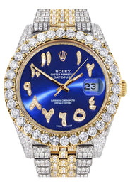Womens Diamond Iced Out Rolex Datejust 41 | 25 Carats Of Diamonds | Custom Blue Arabic Numeral Diamond Dial | Two Row | Jubilee Band