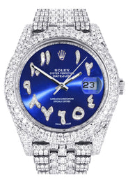 Womens Diamond Iced Out Rolex Datejust 41 | 25 Carats Of Diamonds | Custom Blue Arabic Numeral Diamond Dial | Two Row | Jubilee Band