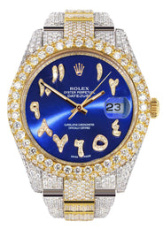 Diamond Iced Out Rolex Datejust 41 | 25 Carats Of Diamonds | Custom Blue Arabic Numeral Diamond Dial | Two Tone | Two Row |  Oyster Band