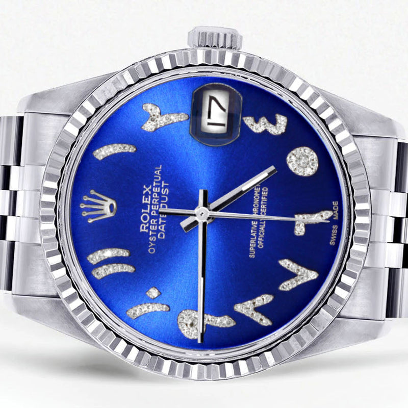 Womens Rolex Datejust Watch 16200 | Fluted Bezel | 36Mm | Blue Arabic Dial | Fluted Bezel | Jubilee Band