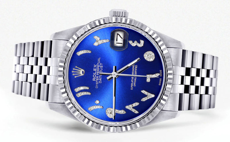 Womens Rolex Datejust Watch 16200 | Fluted Bezel | 36Mm | Blue Arabic Dial | Fluted Bezel | Jubilee Band