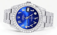 Iced Out Rolex Datejust 36 MM | Stainless Steel | 10 Carats of Diamonds | Blue Arabic Diamond Dial | Oyster Band