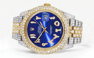 Diamond Iced Out Rolex Datejust 41 | 25 Carats Of Diamonds | Custom Blue Arabic Numeral Diamond Dial | Two Tone | Two Row | Jubilee Band