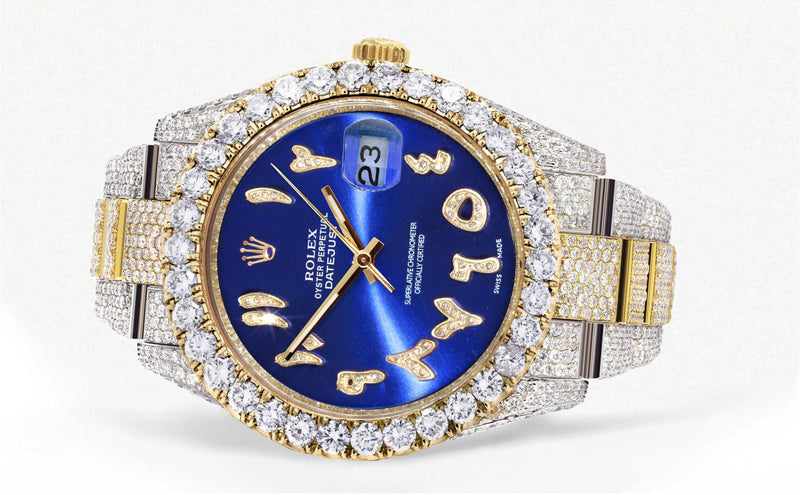 Diamond Iced Out Rolex Datejust 41 | 25 Carats Of Diamonds | Custom Blue Arabic Numeral Diamond Dial | Two Row | Oyster Band