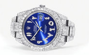 Womens Diamond Iced Out Rolex Datejust 41 | 25 Carats Of Diamonds | Custom Blue Arabic Numeral Diamond Dial | Two Row | Oyster Band