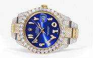 Womens Diamond Iced Out Rolex Datejust 41 | 25 Carats Of Diamonds | Custom Blue Arabic Numeral Diamond Dial | Two Row | Oyster Band