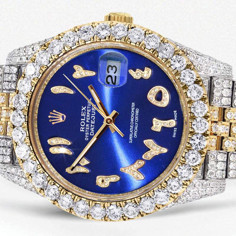 Womens Diamond Iced Out Rolex Datejust 41 | 25 Carats Of Diamonds | Custom Blue Arabic Numeral Diamond Dial | Two Row | Jubilee Band