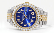 Womens Diamond Iced Out Rolex Datejust 41 | 25 Carats Of Diamonds | Custom Blue Arabic Numeral Diamond Dial | Two Row | Jubilee Band