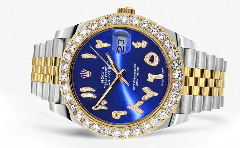 Rolex Datejust 41 Watch | 41 MM | 18K Yellow Gold & Stainless Steel | Custom Blue Arabic Dial | Jubilee Band