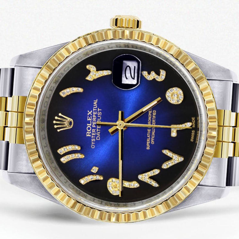 Mens Rolex Datejust Watch 16233 Two Tone | Fluted Bezel | 36Mm | Blue Black Arabic Dial | Jubilee Band