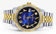 Mens Rolex Datejust Watch 16233 Two Tone | Fluted Bezel | 36Mm | Blue Black Arabic Dial | Jubilee Band