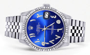 Mens Rolex Datejust Watch 16200 | Fluted Bezel | 36Mm | Blue Arabic Dial | Jubilee Band