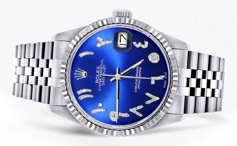 Mens Rolex Datejust Watch 16200 | Fluted Bezel | 36Mm | Blue Arabic Dial | Jubilee Band