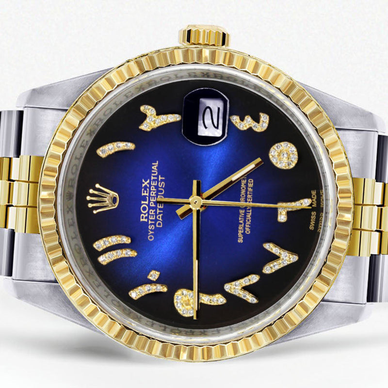 Womens Rolex Datejust Watch 16233 Two Tone | 36Mm | Blue Black Arabic Dial | Fluted Bezel | Jubilee Band