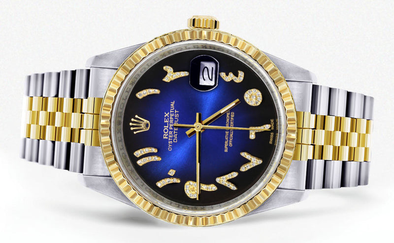 Womens Rolex Datejust Watch 16233 Two Tone | 36Mm | Blue Black Arabic Dial | Fluted Bezel | Jubilee Band
