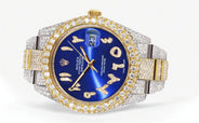 Womens Diamond Iced Out Rolex Datejust 41 | 25 Carats Of Diamonds | Custom Blue Arabic Numeral Diamond Dial | Two Tone | Two Row |  Oyster Band