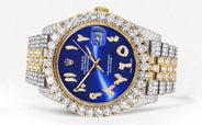 Diamond Iced Out Rolex Datejust 41 | 25 Carats Of Diamonds | Custom Blue Arabic Numeral Diamond Dial | Two Row | Jubilee Band
