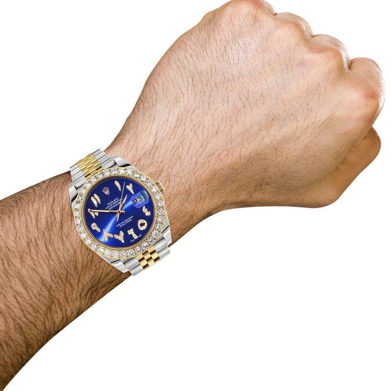 Rolex Datejust 41 Watch | 41 MM | 18K Yellow Gold & Stainless Steel | Custom Blue Arabic Dial | Jubilee Band