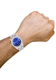 Iced Out Rolex Datejust 36 MM | Stainless Steel | 10 Carats of Diamonds | Blue Arabic Diamond Dial | Oyster Band