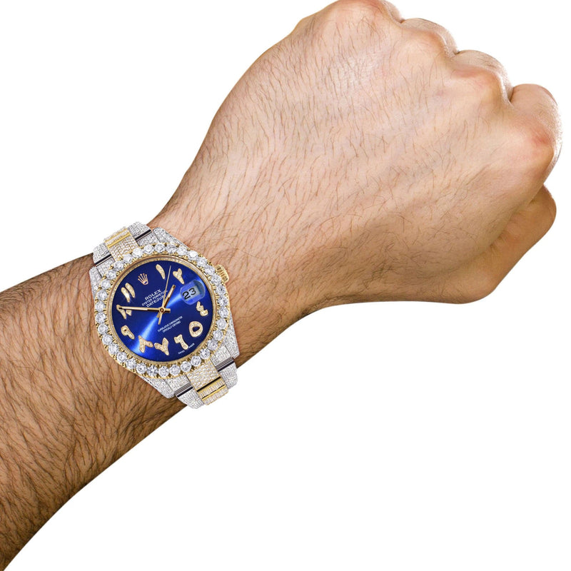 Diamond Iced Out Rolex Datejust 41 | 25 Carats Of Diamonds | Custom Blue Arabic Numeral Diamond Dial | Two Row | Oyster Band
