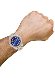 Diamond Iced Out Rolex Datejust 41 | 25 Carats Of Diamonds | Custom Blue Arabic Numeral Diamond Dial | Two Row | Oyster Band