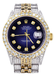 Iced Out Rolex Datejust 36 MM | Two Tone | 10 Carats of Diamonds | Blue Black Diamond Dial