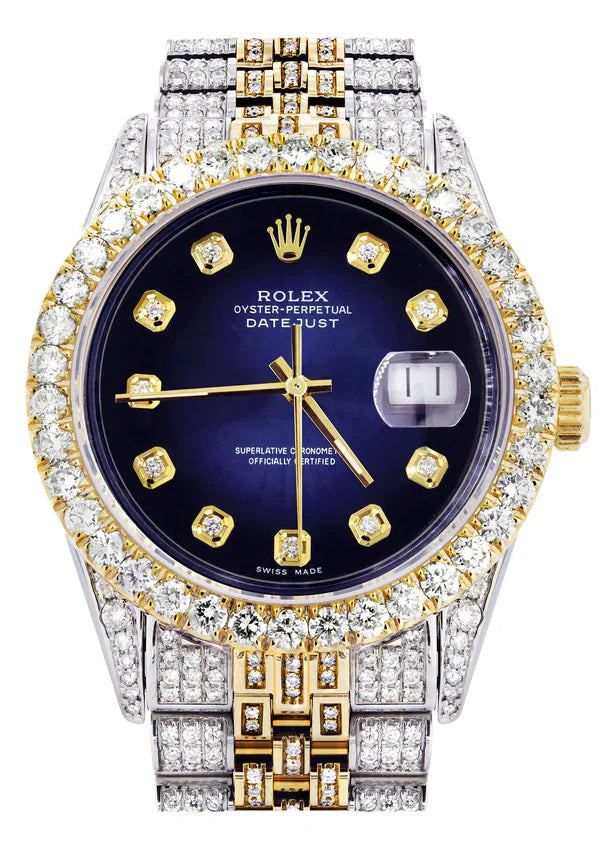 Iced Out Rolex Datejust | 36MM | Blue Black Diamond Dial | Two Tone | Diamond Jubilee Band