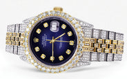 Iced Out Rolex Datejust 36 MM | Two Tone | 10 Carats of Diamonds | Blue Black Diamond Dial