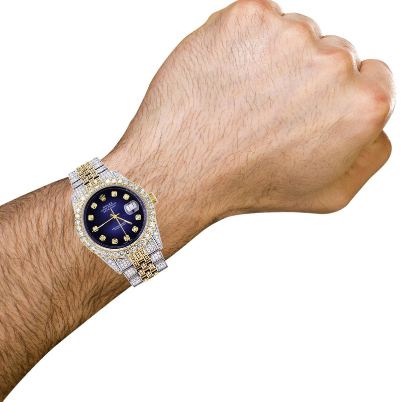 Iced Out Rolex Datejust 36 MM | Two Tone | 10 Carats of Diamonds | Blue Black Diamond Dial