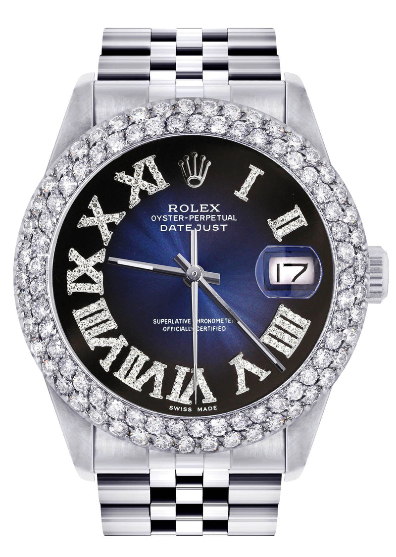 Mens Rolex Datejust Watch 16200 | 36Mm | Blue Black Roman Numeral Dial | Two Row 4.25 Carat Beze l Jubilee Band