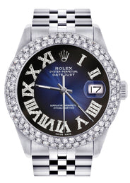 Womens Rolex Datejust Watch 16200 | 36Mm | Blue Black Roman Numeral Dial | Two Row 4.25 Carat Beze l Jubilee Band